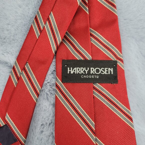 Harry Rosen Red Tie with Grey Stripes EUC - Picture 3 of 5